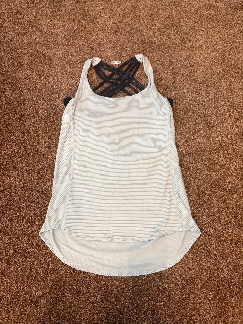 lululemon athletica Light Blue Striped Tank with Black Crisscross Back